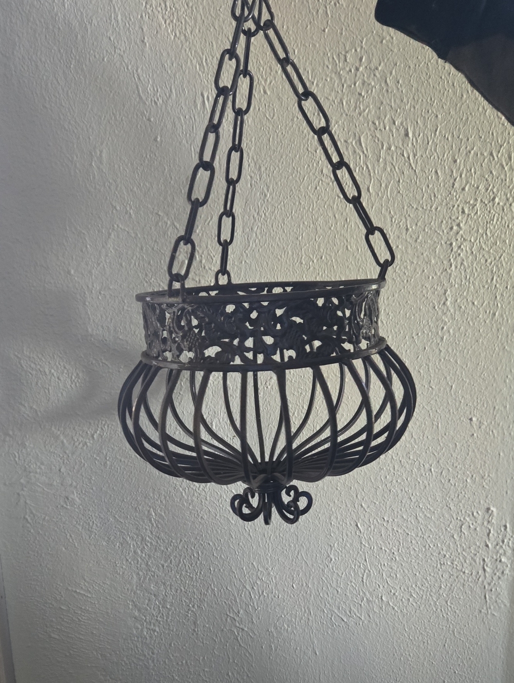 Decorative Black/Dark Grey Hanging Metal Plant Basket - Home Accents